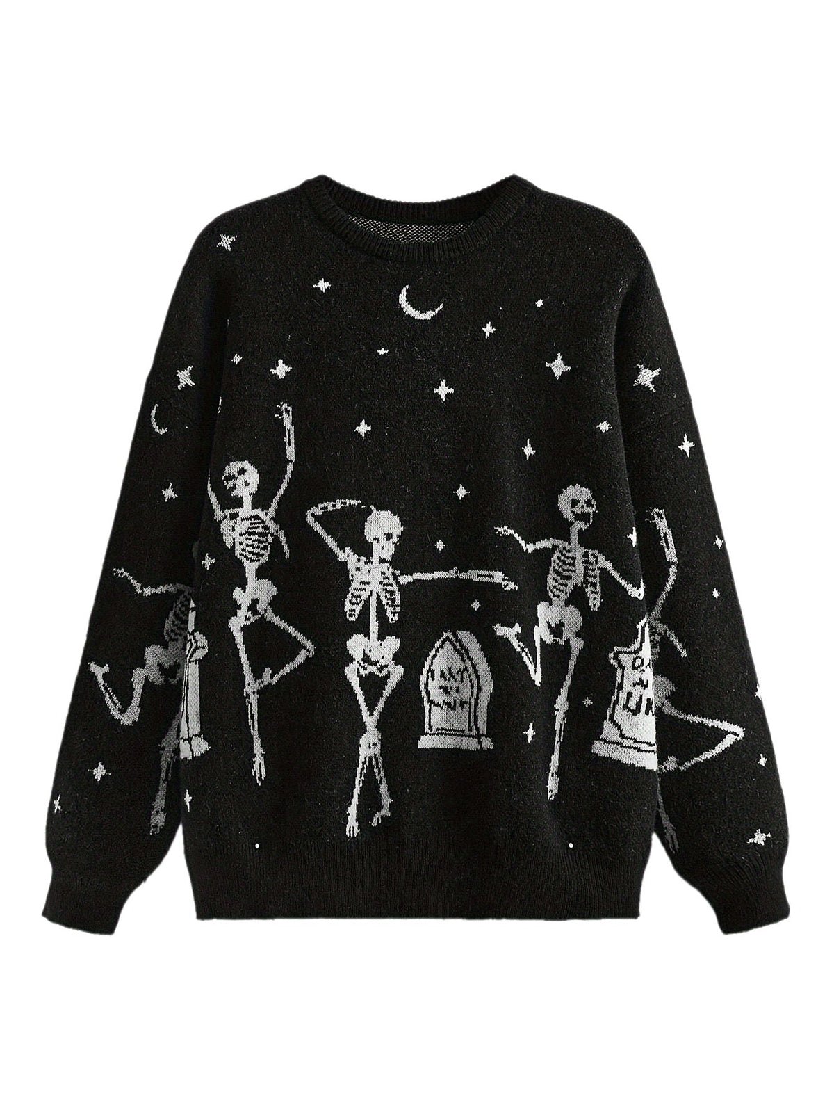 Casual Wear) Women's Gothic Halloween Skeleton Dance Party Sweater - Cozy Polyester Long Sleeve Knit Pullover with Round Neck, Machine Washable, Perfe