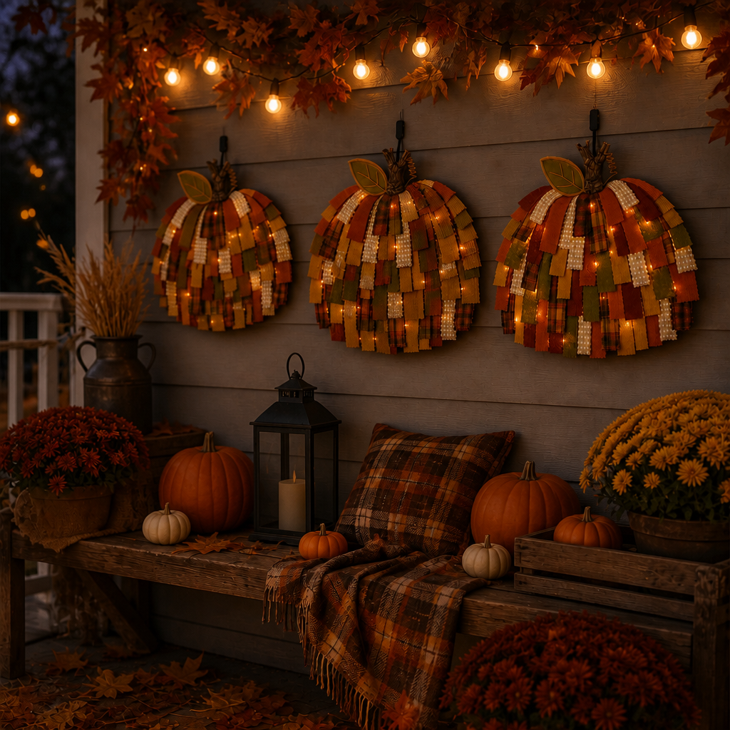 🎃Handmade Patchwork Pumpkin Door Hanger - Rustic Fall & Thanksgiving Home Decor🍂