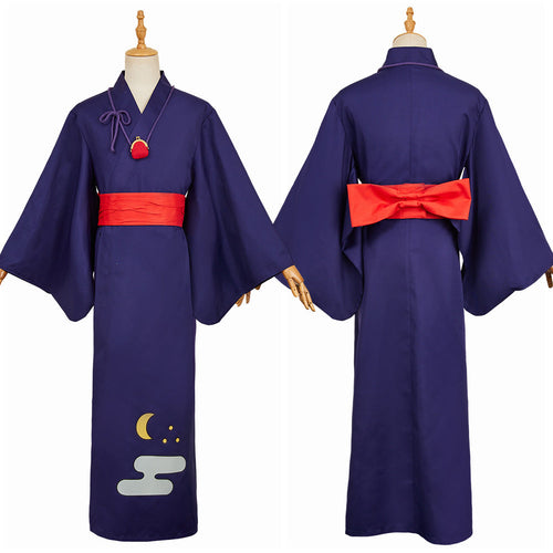Adult Men Blue Robe With Belt Kimono Carnival Halloween Cosplay Costume